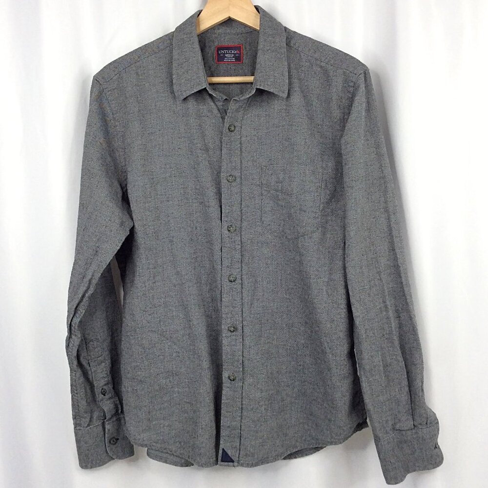 Untuckit Men's Plaid Shirt Size Medium Slim Fit Gray Long Sleeve Button Down‎